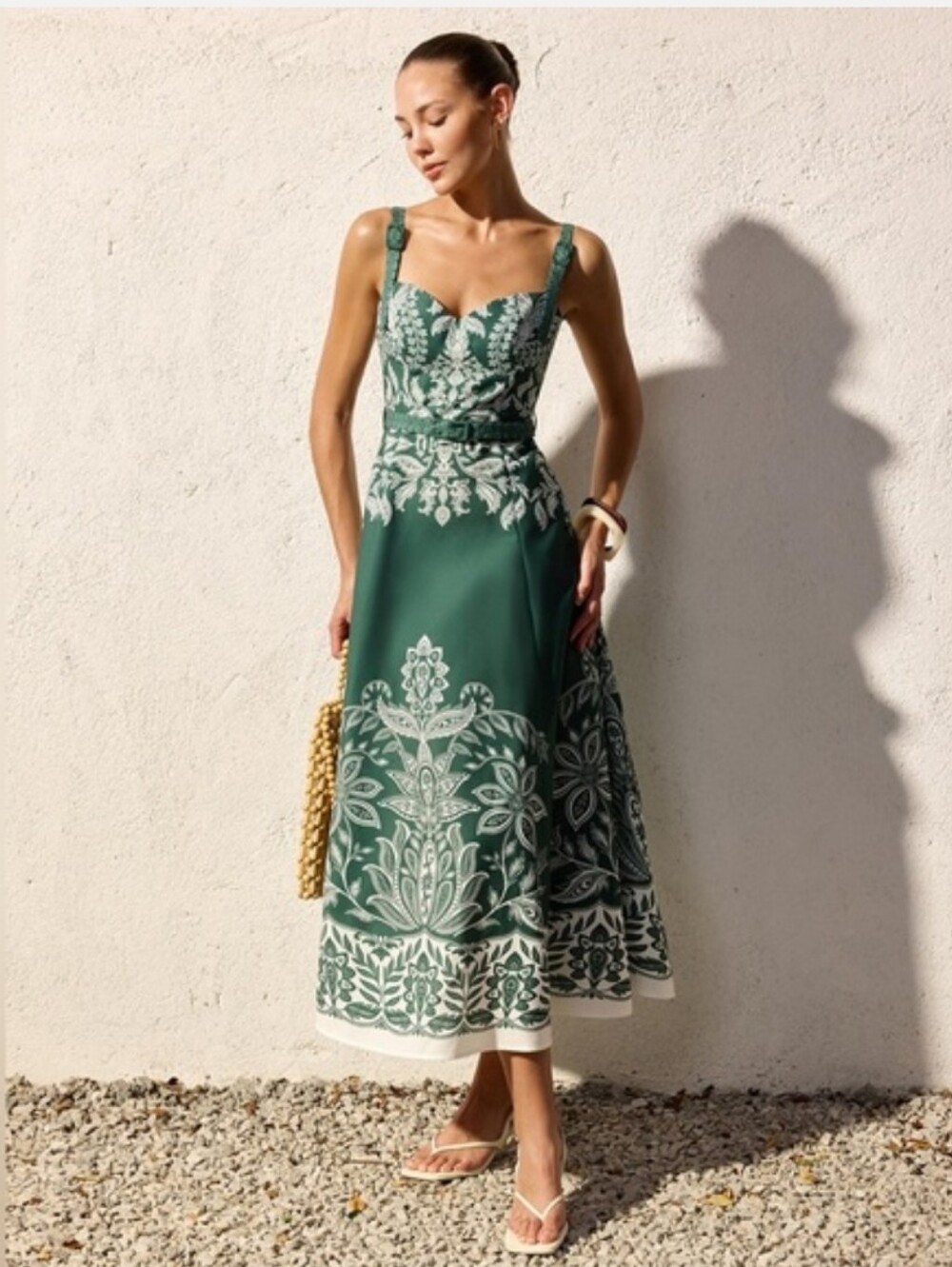 Commense Baroque Floral Print Belted Maxi Dress Size LARGE